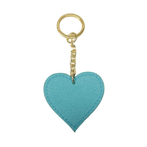 Heart leather keychain, turquoise, gold