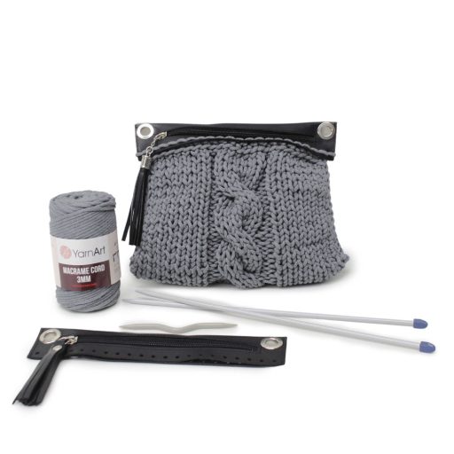 DIY kit for crochet or knitting a zipper bag, black