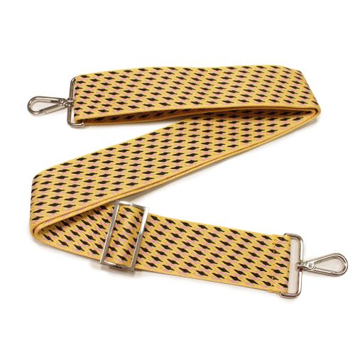 Wide Handbag Strap, adjustable, Yellow patterned, Nickel