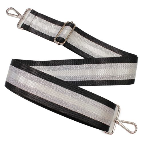 Black Silver Striped Wide Handbag Strap, 50 mm