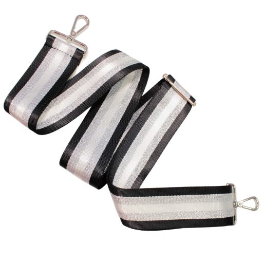 Black Silver Striped Wide Handbag Strap, 50 mm