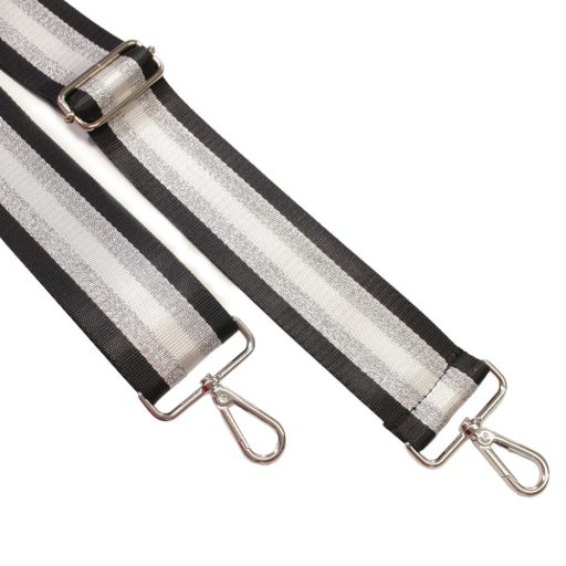 Black Silver Striped Wide Handbag Strap, 50 mm