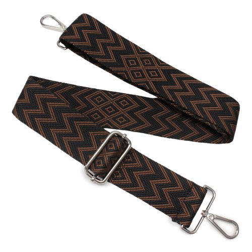 Brown patterned Wide Handbag Strap, Nickel, 50 mm