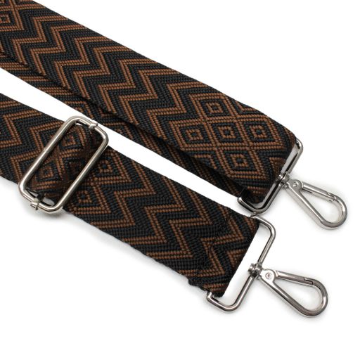 Brown patterned Wide Handbag Strap, Nickel, 50 mm