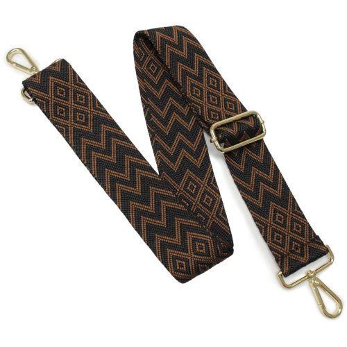 Brown patterned Wide Handbag Strap, Gold, 50 mm