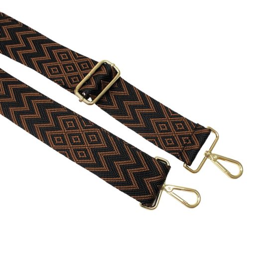 Brown patterned Wide Handbag Strap, Gold, 50 mm