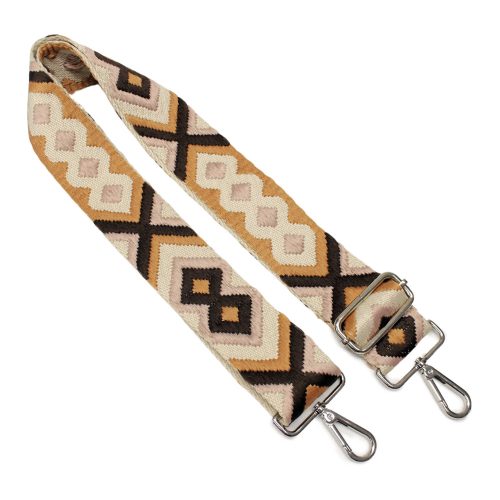 Beige patterned, Wide Handbag Strap, 50 mm, silver