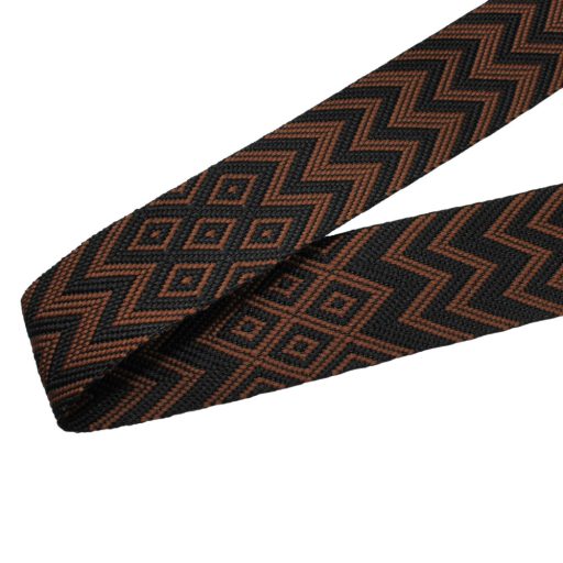 Black - silver striped bag strap with leather adjustments.