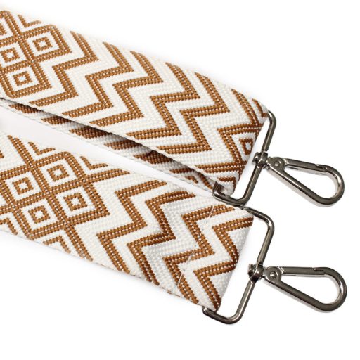 Beige patterned Wide Handbag Strap,Silver, 50 mm