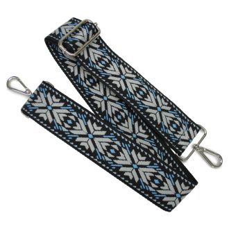   Geometric patterneded Wide Handbag Strap, Blue, Nickel, 50 mm