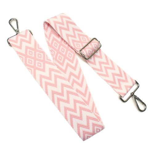 Pink patterned Wide Handbag Strap,Silver, 50 mm