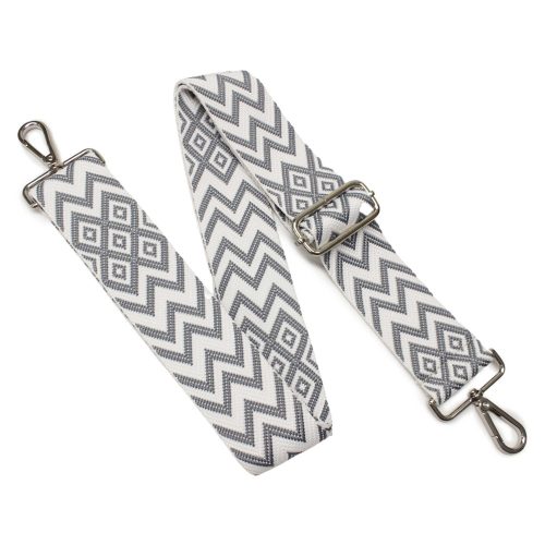 Grey patterned Wide Handbag Strap, Nickel, 50 mm