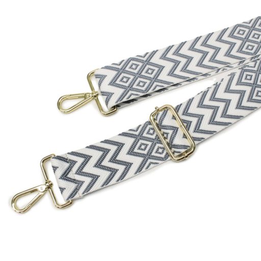 Grey patterned Wide Handbag Strap, Gold, 50 mm