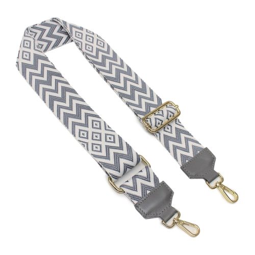 Grey wide bag strap with leather, gold