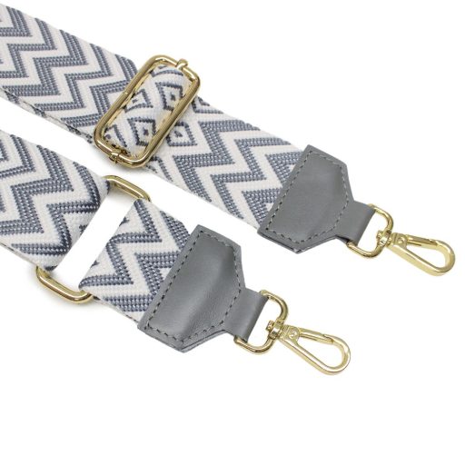 Grey wide bag strap with leather, gold