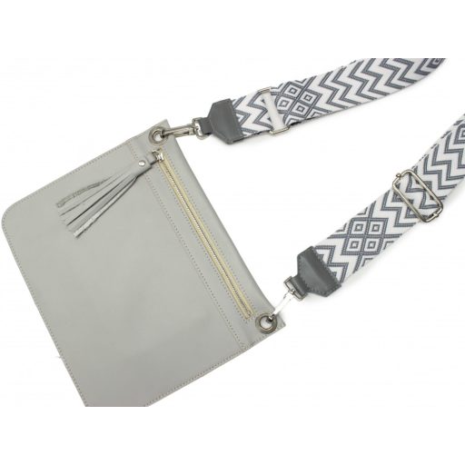 Grey wide bag strap with leather, gold