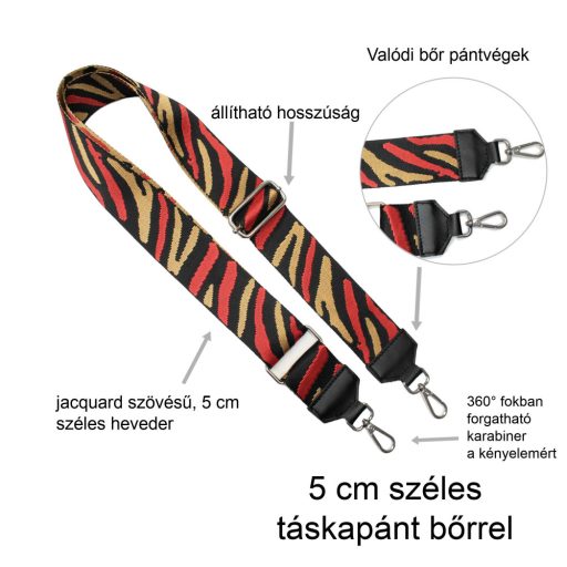 Zöld mintás táska pánt bőrrel, arany