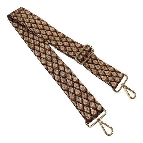 Brown, gold patterned Wide Handbag Strap,  50 mm