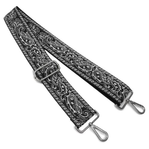 Wide Handbag Strap, adjustable, Yellow patterned, Nickel