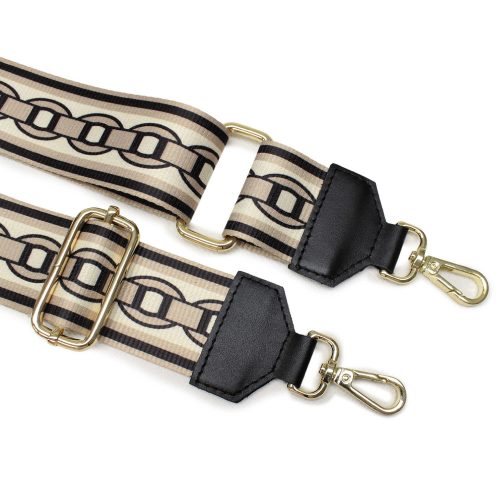 Chain pattern bag strap with leather, beige, gold