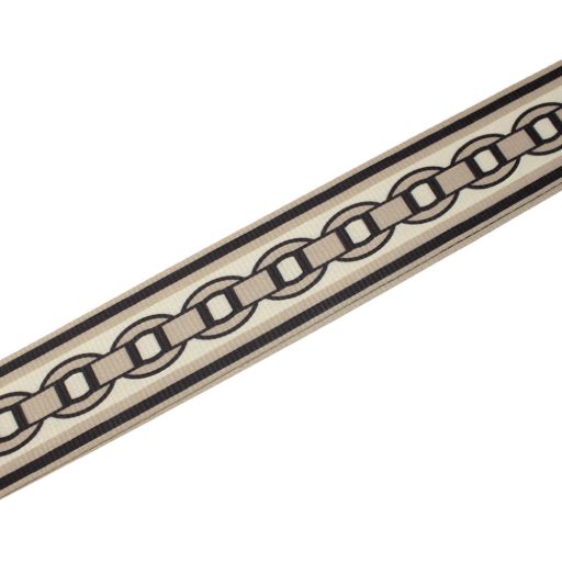 Chain pattern bag strap with leather, beige, gold