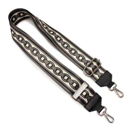 Chain pattern wide bag strap, grey, silver