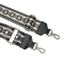 Chain pattern wide bag strap, grey, silver