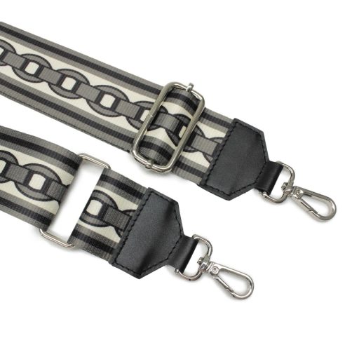 Chain pattern wide bag strap, grey, silver