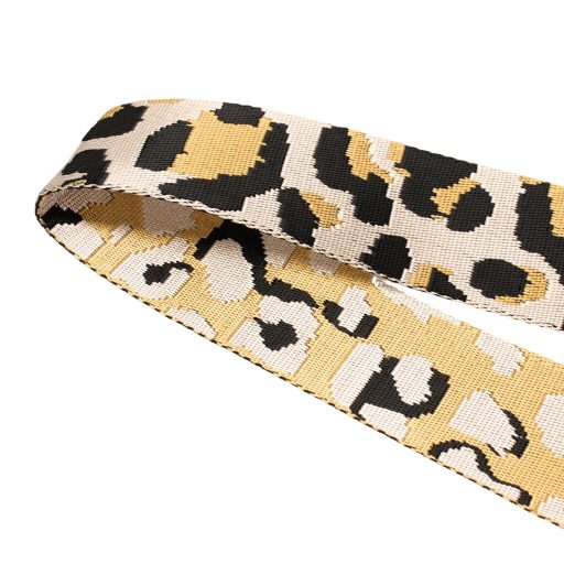 Leopard patterned Wide Handbag Strap, Beige, Gold, 50 mm