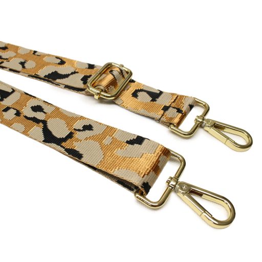 Leopard pattern Handbag Strap, Beige, Gold, 40 mm
