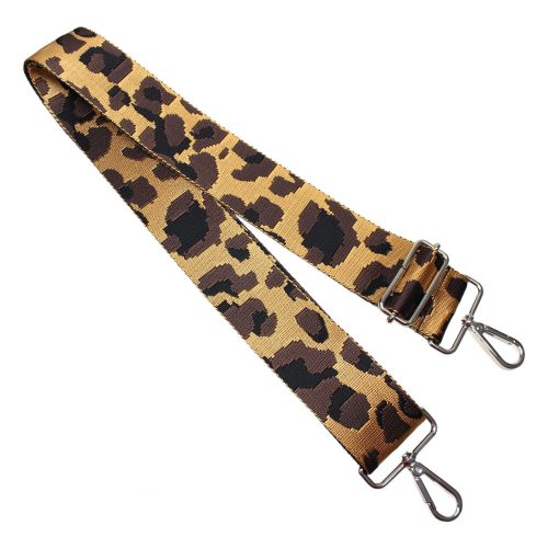 Leopard patterned Wide Handbag Strap, Brown, Nickel, 50 mm