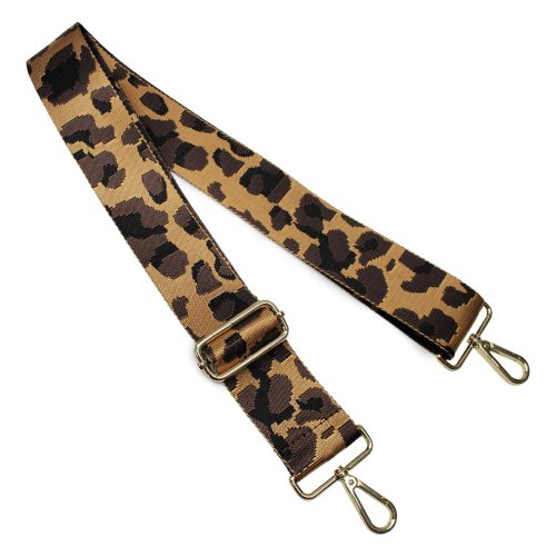 Leopard patterned Wide Handbag Strap, Brown, Gold, 50 mm