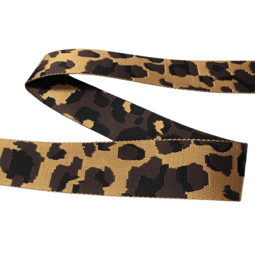 Leopard patterned Wide Handbag Strap, Brown, Gold, 50 mm