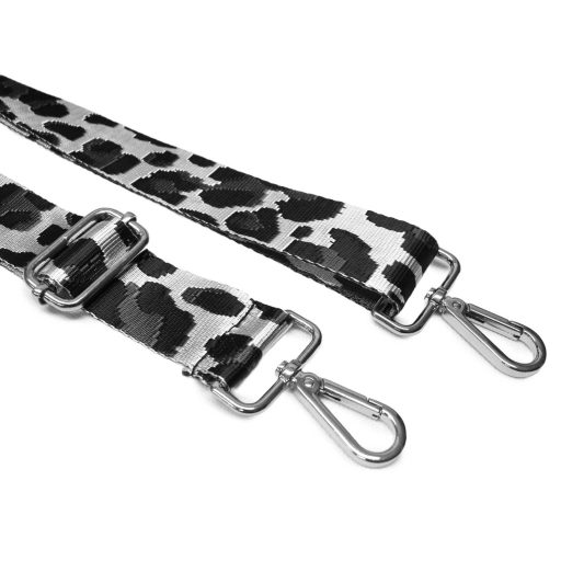 Leopard pattern Handbag Strap, Black White, Silver, 40 mm