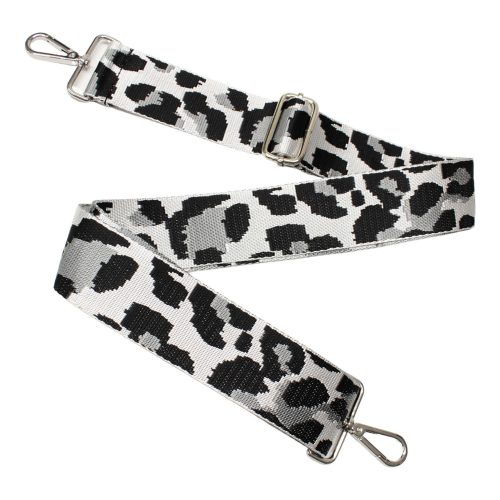 Leopard patterned Wide Handbag Strap, Black-White, 50 mm