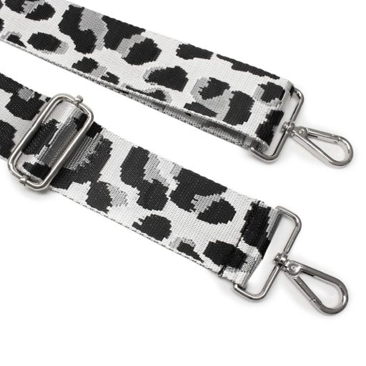 Leopard patterned Wide Handbag Strap, Black-White, 50 mm