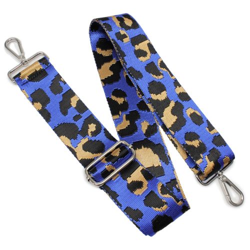 Leopard patterned Wide Handbag Strap, Blue, Nickel, 50 mm
