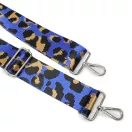 Leopard patterned Wide Handbag Strap, Blue, Nickel, 50 mm