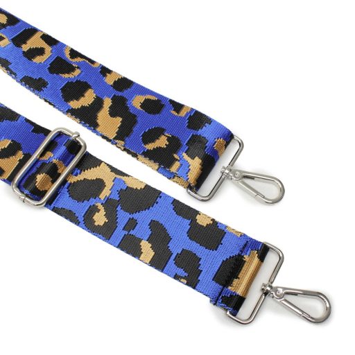 Leopard patterned Wide Handbag Strap, Blue, Nickel, 50 mm