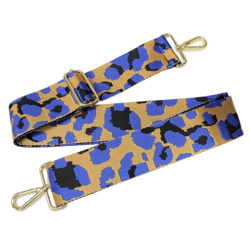 Leopard patterned Wide Handbag Strap, Blue, Gold, 50 mm