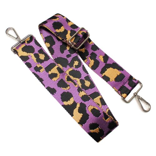 Leopard patterned Wide Handbag Strap, Purple, Nickel, 50 mm