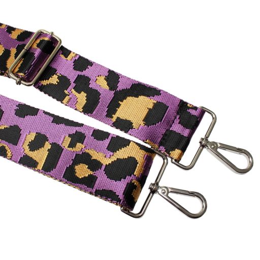 Leopard patterned Wide Handbag Strap, Purple, Nickel, 50 mm