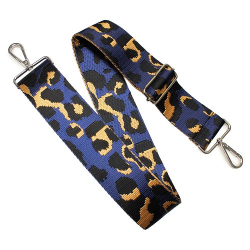 Leopard patterned Wide Handbag Strap, blue, Nickel, 50 mm