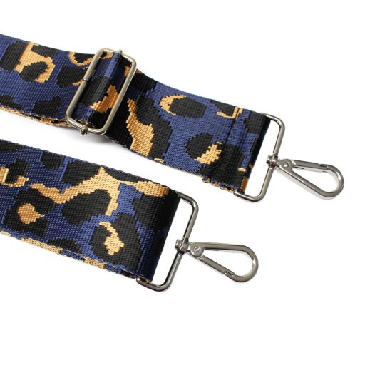Leopard patterned Wide Handbag Strap, blue, Nickel, 50 mm