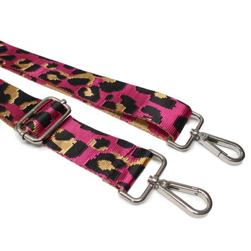 Leopard pattern Handbag Strap,Pink, Silver, 40 mm