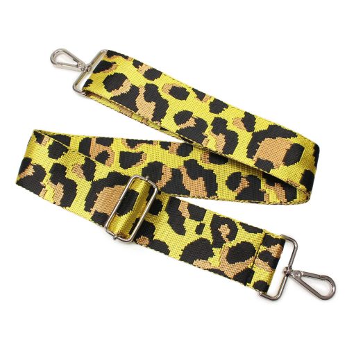 Leopard patterned Wide Handbag Strap, yellow, Nickel, 50 mm