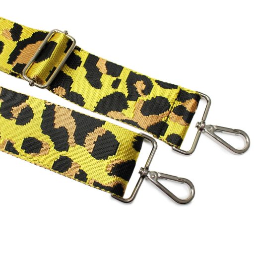 Leopard patterned Wide Handbag Strap, yellow, Nickel, 50 mm