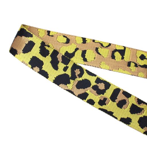 Leopard patterned Wide Handbag Strap, yellow, Nickel, 50 mm