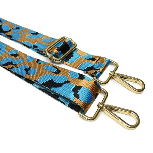 Leopard pattern Handbag Strap, Turquoise, Gold, 40 mm