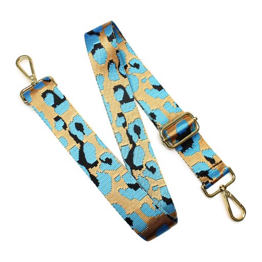 Leopard pattern Handbag Strap, Turquoise, Gold, 40 mm
